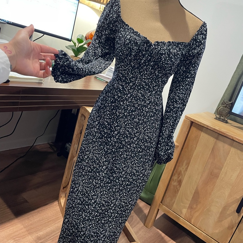 All in Favor Black and White Long Sleeve Dress